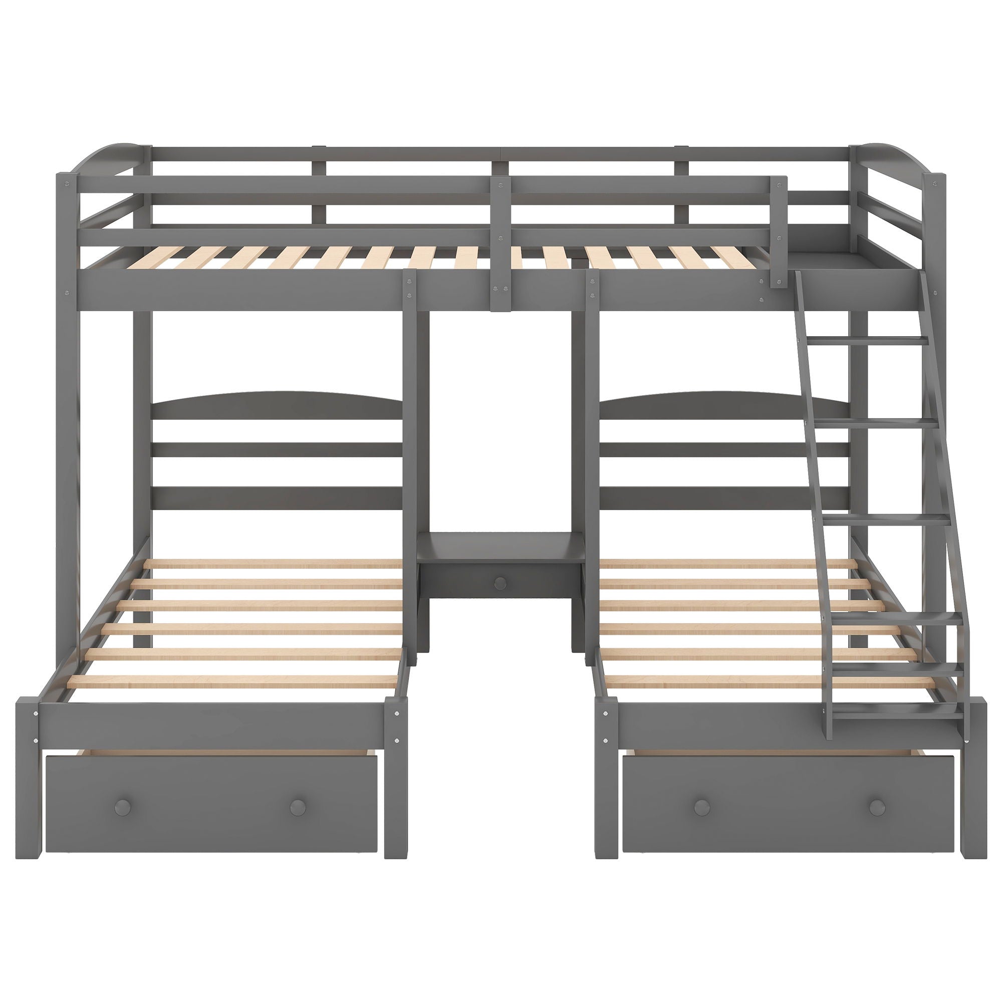 Full Over Twin & Twin Bunk Bed, Triple Bunk Bed With Drawers - Gray