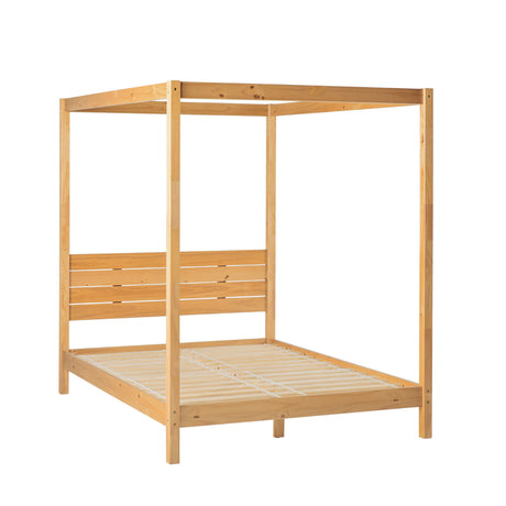 Queen Canopy Bed Frame Modern Minimalist Boho - Natural Pine by Walker Edison | Bel Furniture
