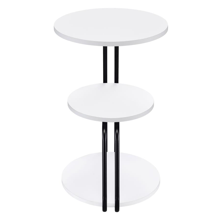 Hilly - 3-Tier Round Accent Side Table - White And Black