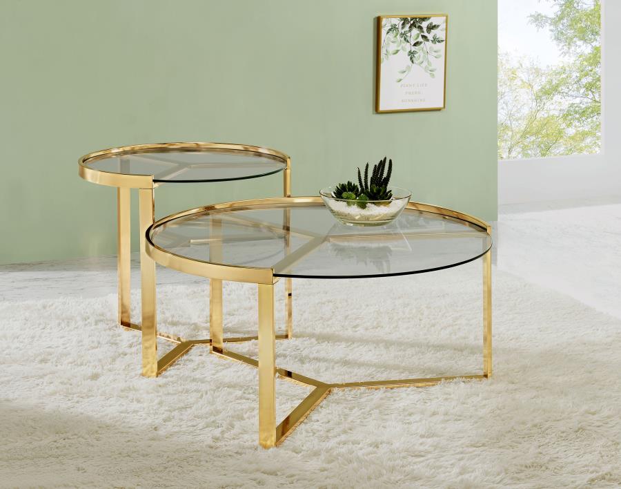 Delia - 2 Piece Round Glass Top Nesting Coffee Table