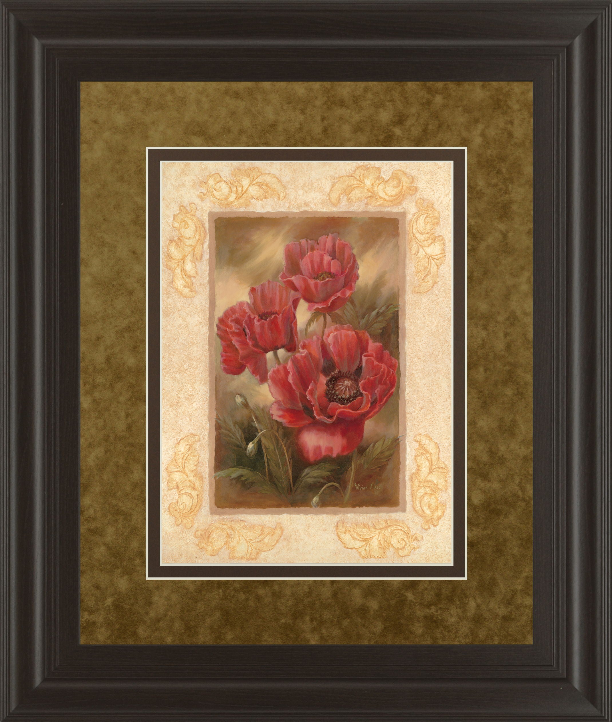 Daphne's Poppies By Vivian Flasch - Framed Print Wall Art - Red