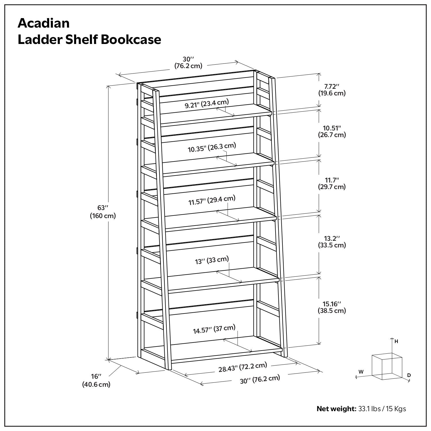 Acadian - Handcrafted Ladder Shelf Bookcase - Ladder Bookcases by Simp