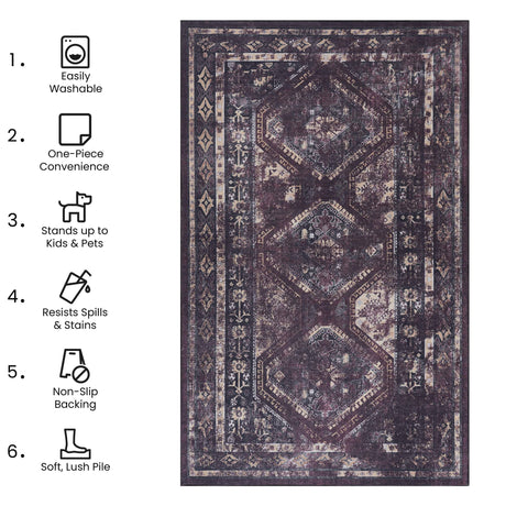Maval - 5' X 8' Washable Area Rug - Black / Burgundy - view 4