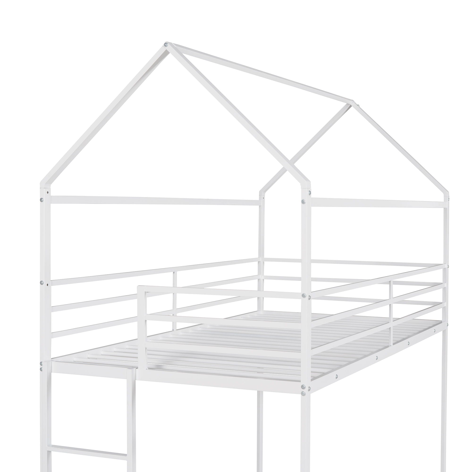 Bunk Beds For Kids Twin Over Twin, House Bunk Bed Metal Bed Frame Built-In Ladder, No Box Spring Needed