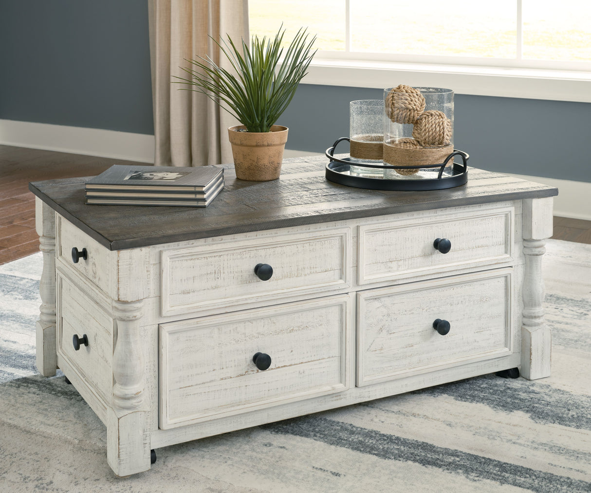 Havalance - White / Gray - Lift Top Cocktail Table with Storage Drawers by Signature Design by Ashley® | Bel Furniture