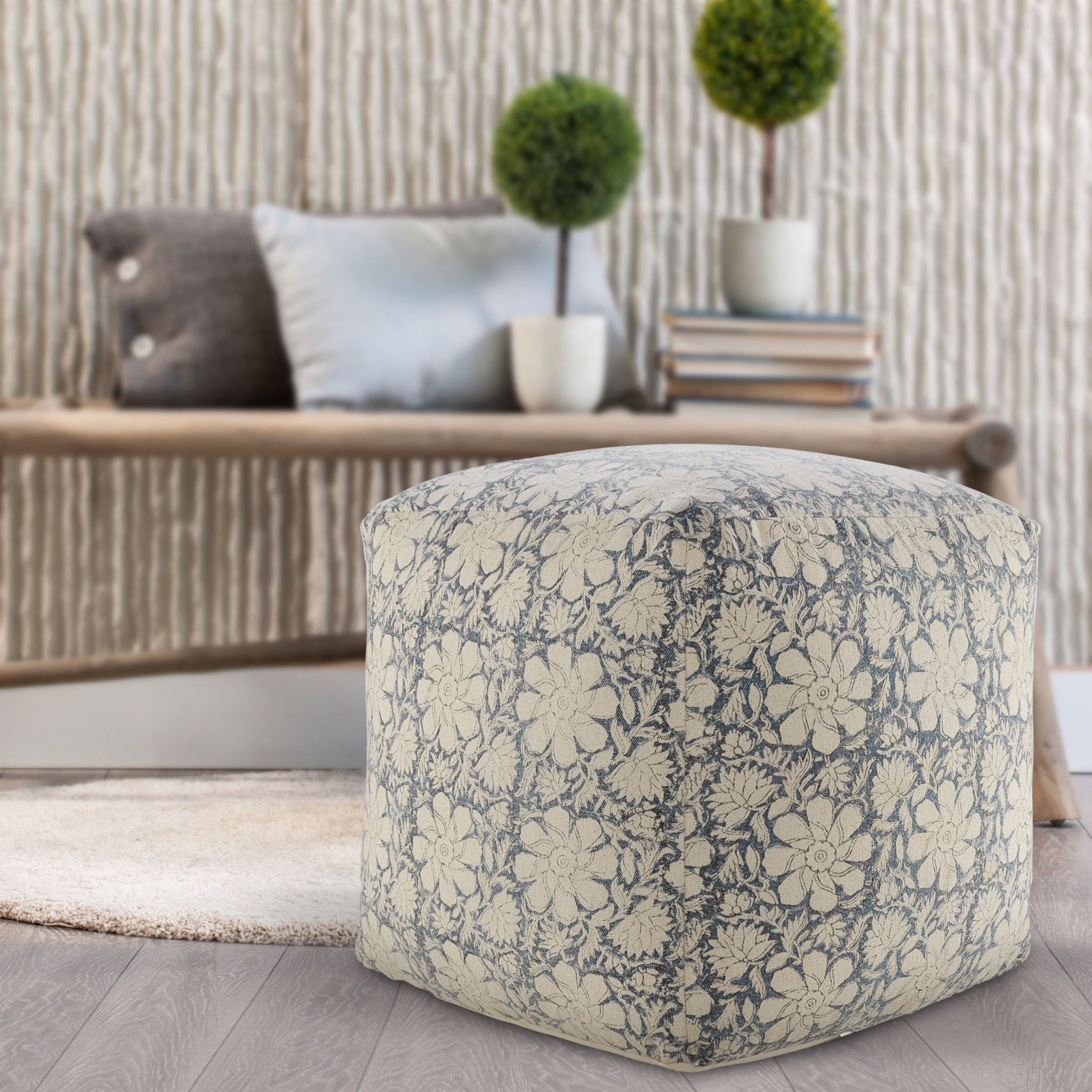 Cotton Square Ottoman - Beige