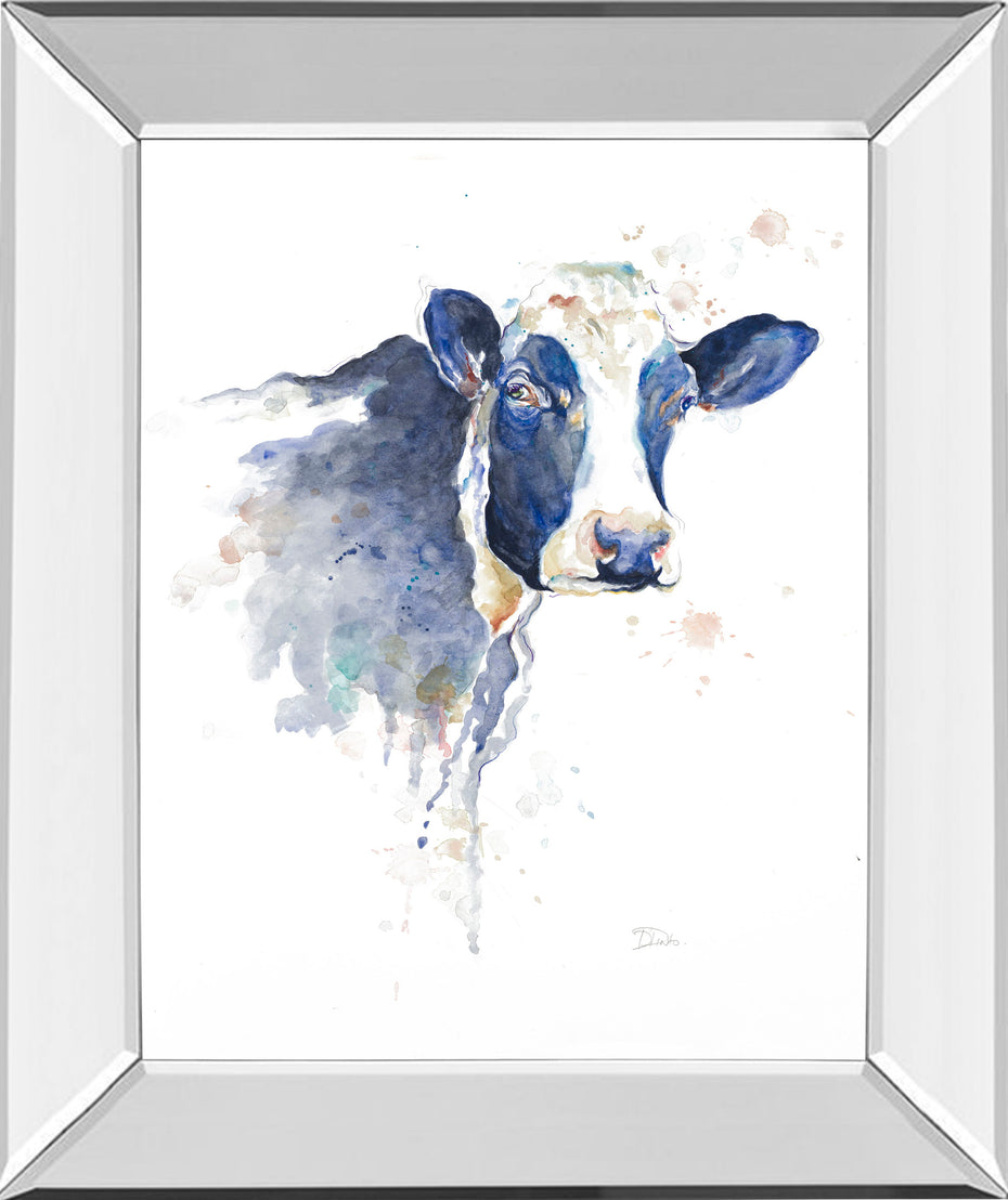 Watercolor Blue Cow By Patricia Pinto - Mirror Framed Print Wall Art - Blue