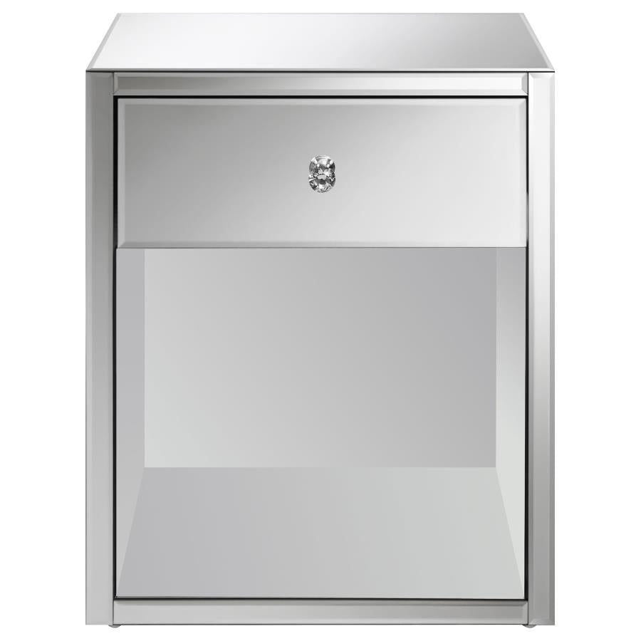 Coquette 1-drawer Mirrored Accent Side Table Silver