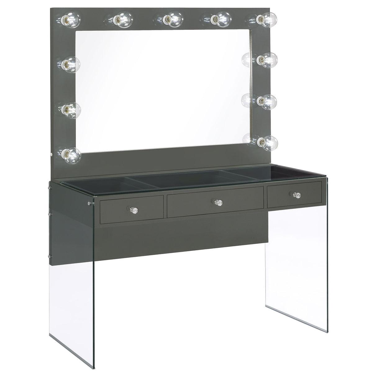 Afshan - 3-Drawer Vanity Set With Lighting - Gray High Gloss