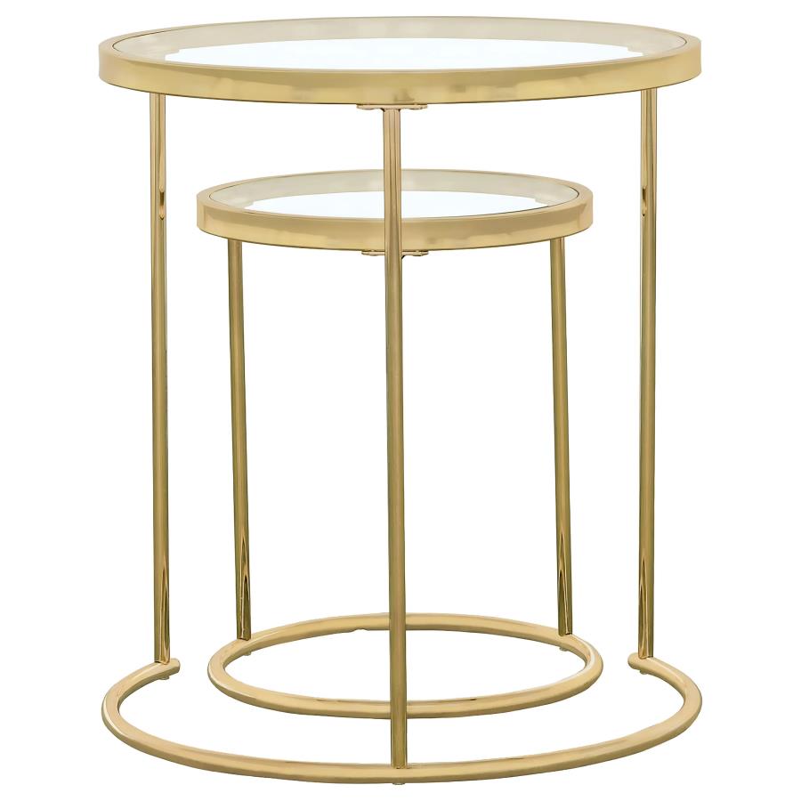 Maylin - 2 Piece Round Glass Top Nesting Table Set - Gold