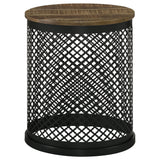 Aurora - Round Drum Base Accent Side Table - Natural And Black