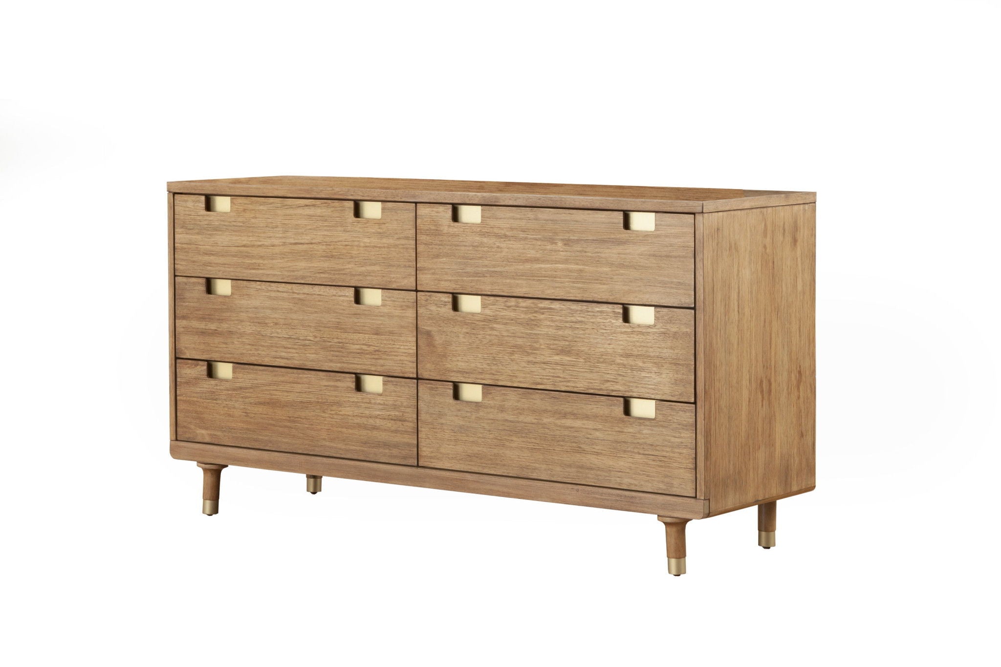 Solid Wood Six Drawer Double Dresser - Sandy Brown