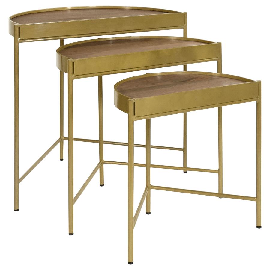 Tristen - 3 Piece Demilune Nesting Table - Brown And Gold