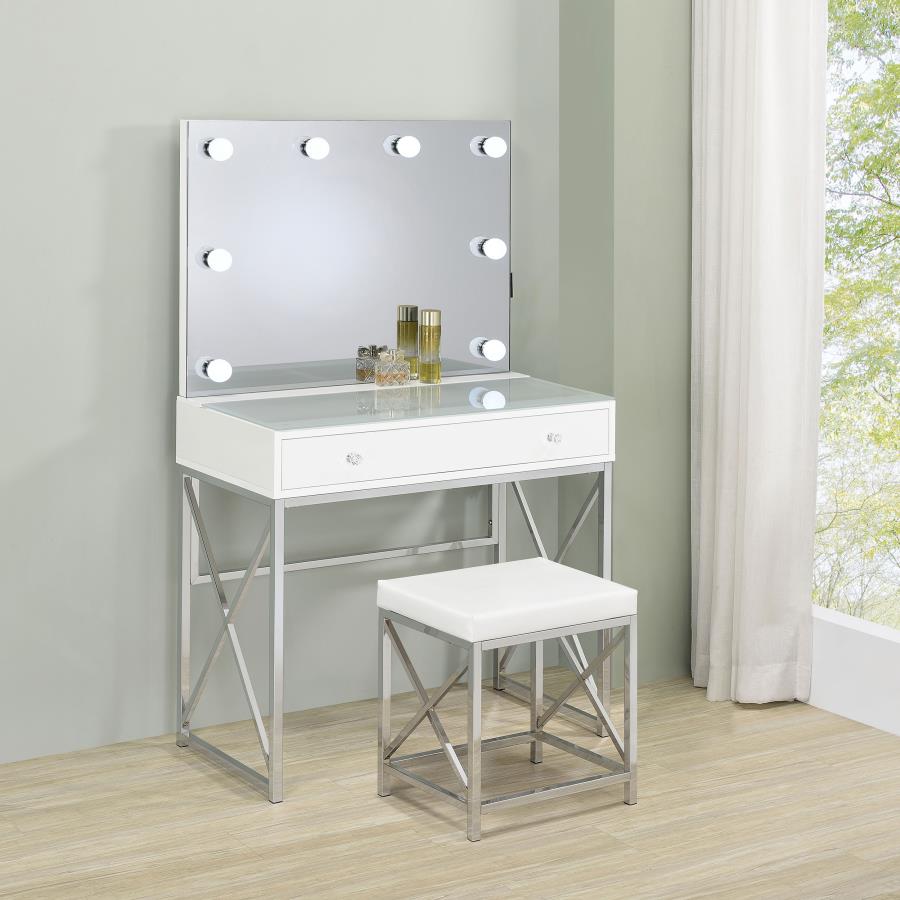 Eliza - Vanity Set With Lighting & Stool - White And Chrome