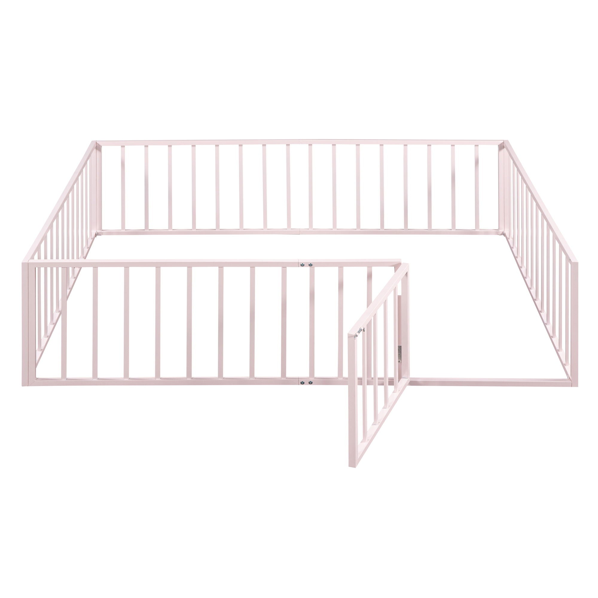 Metal Floor Bed Frame With Fence And Door - Black