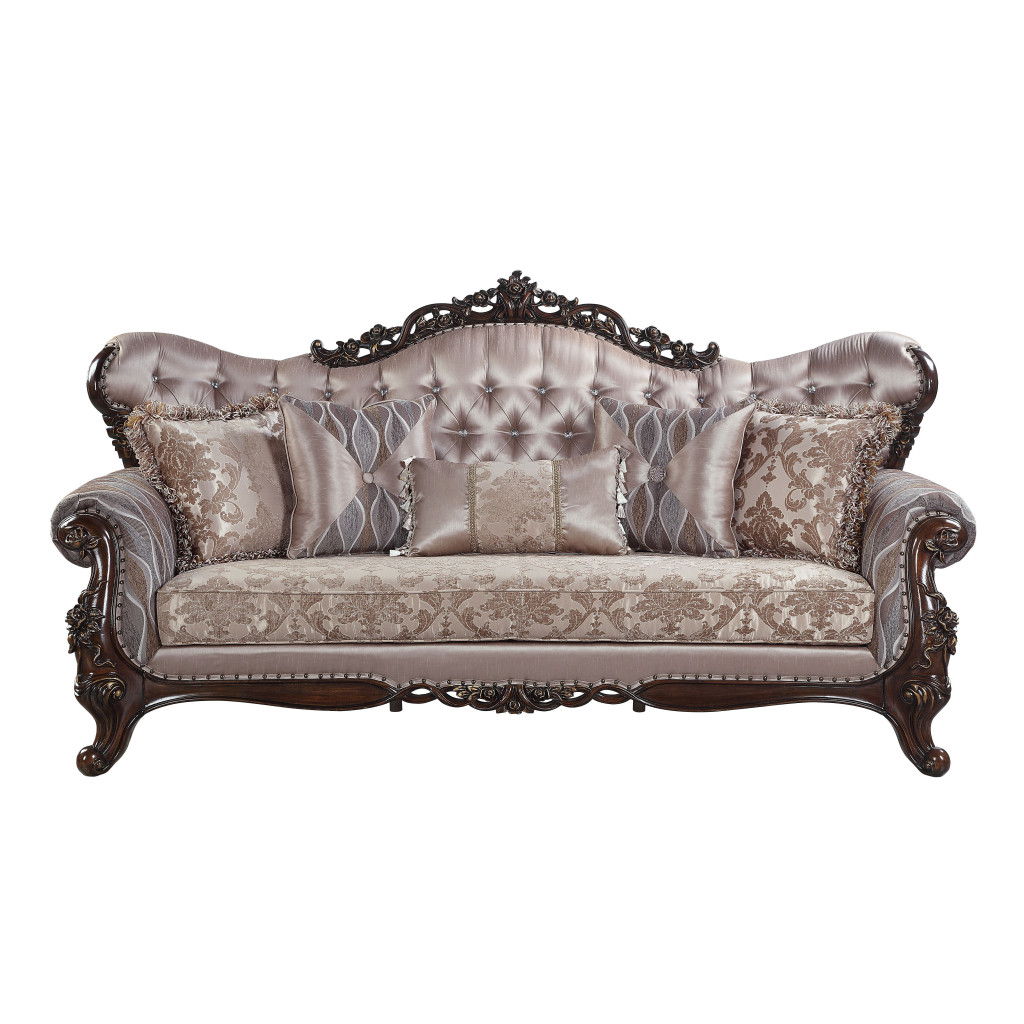 Imitation Silk Damask Sofa And Toss Pillows - Champagne