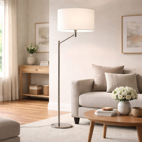 Horizon - Table Lamp With On / Off Switch Curved Base Linen Shade - Brushed Nickel / Silver / White - view 3