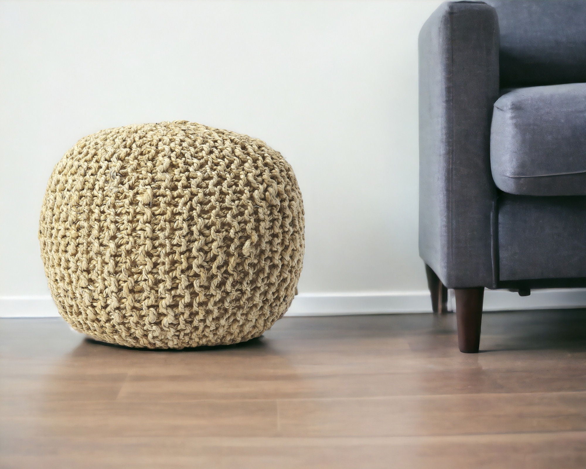 Jute Round Pouf Ottoman - Natural