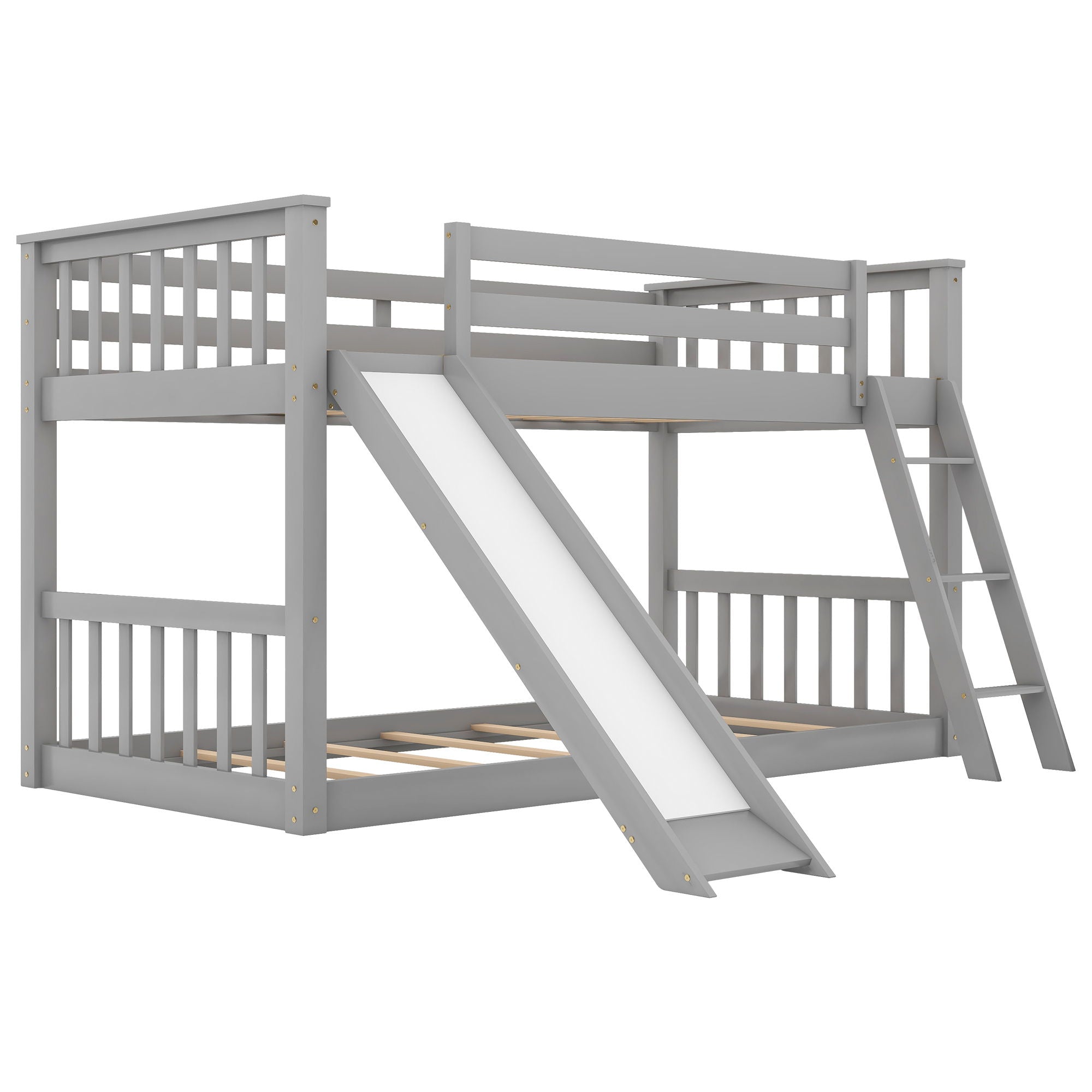 Twin Over Twin Bunk Bed With Convertible Slide And Ladder - Gray