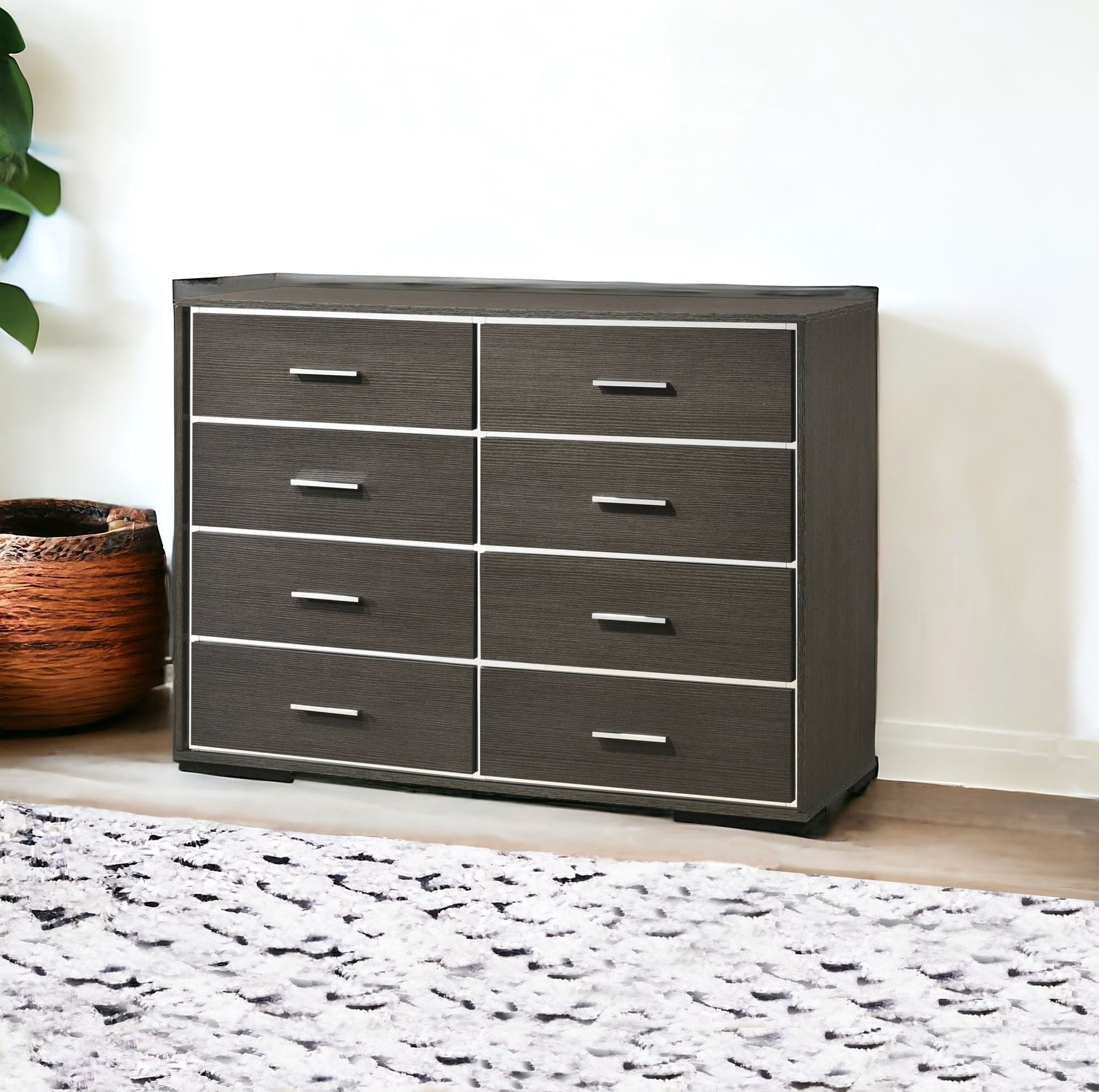 Solid Wooden Eight Drawer Double Dresser - Gray