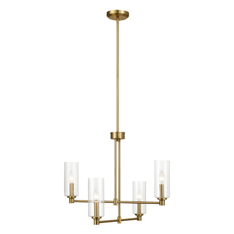 Enigma - 4 Lights Chandelier With Clear Ribbed Satin - Antique Brass / Clear / Gold - view 2