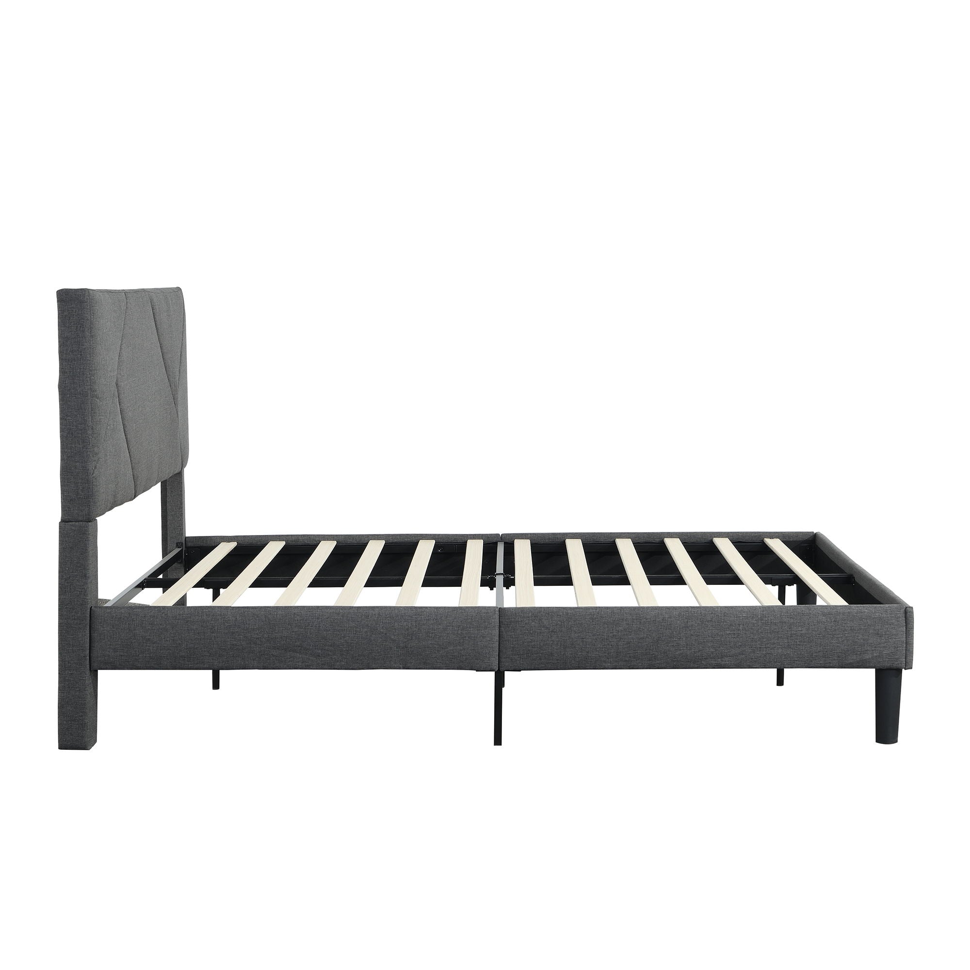 Queen Size Upholstered Platform Bed Frame Wood Slat Support - Gray