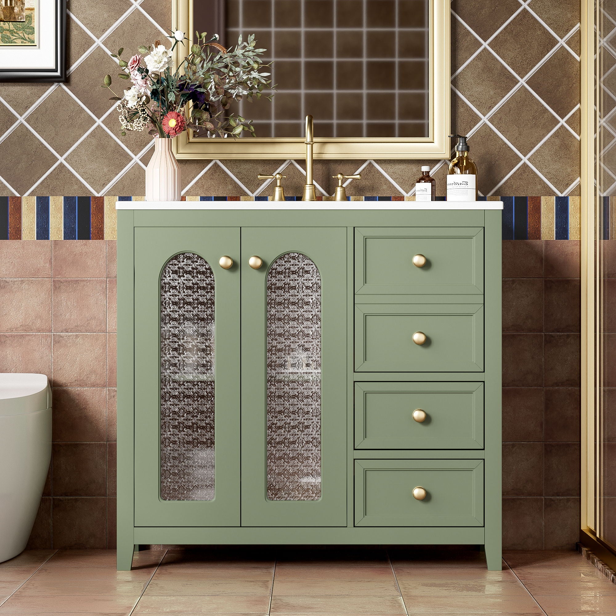 Bathroom Vanity With Two Soft Close Doors, Adjustable Shelves And Three Drawers