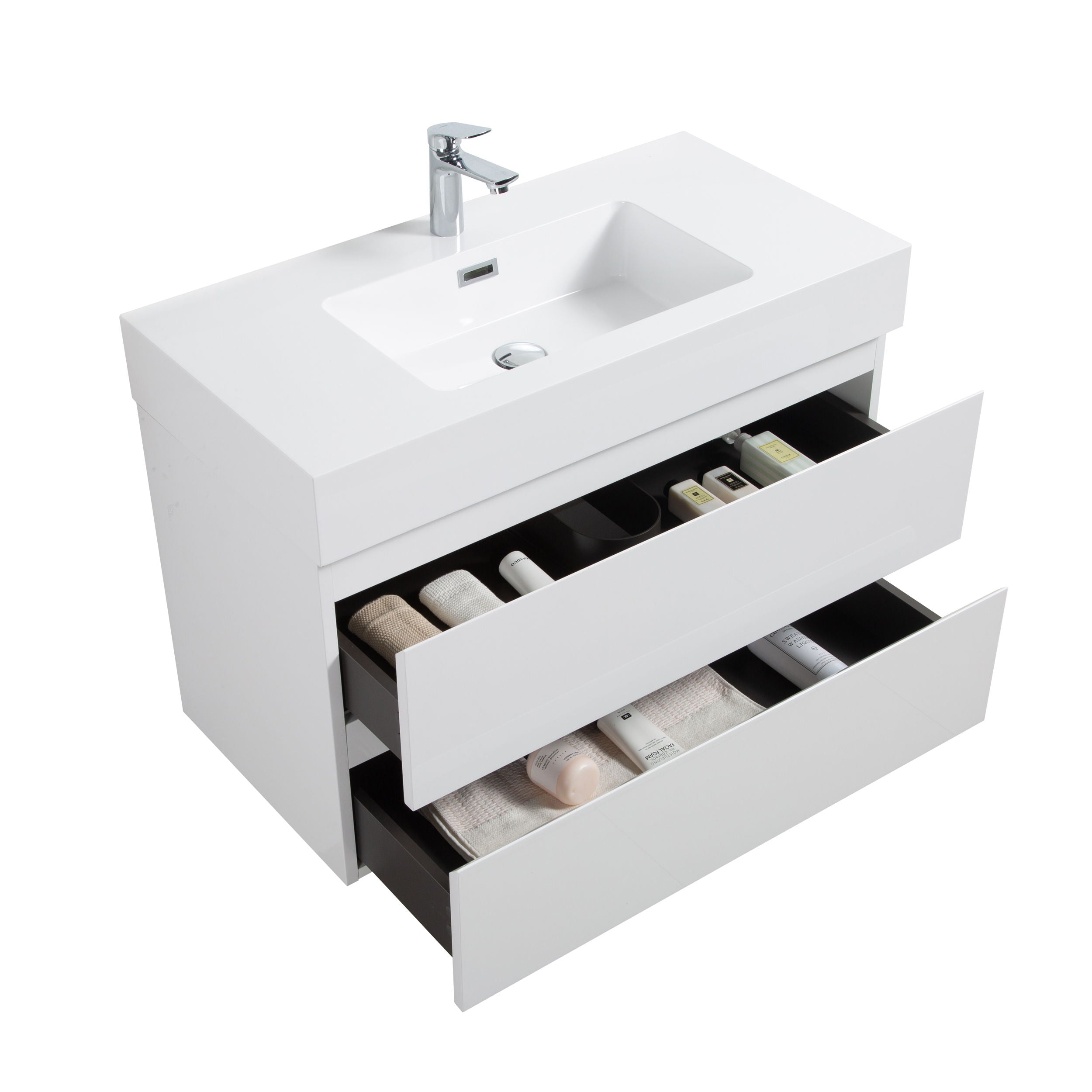 Alice - Bathroom Vanity With Large Storage, Sink Wall Mounted Floating Bathroom Vanity For Modern Bathroom, One-Piece Sink Basin Without Drain And Faucet