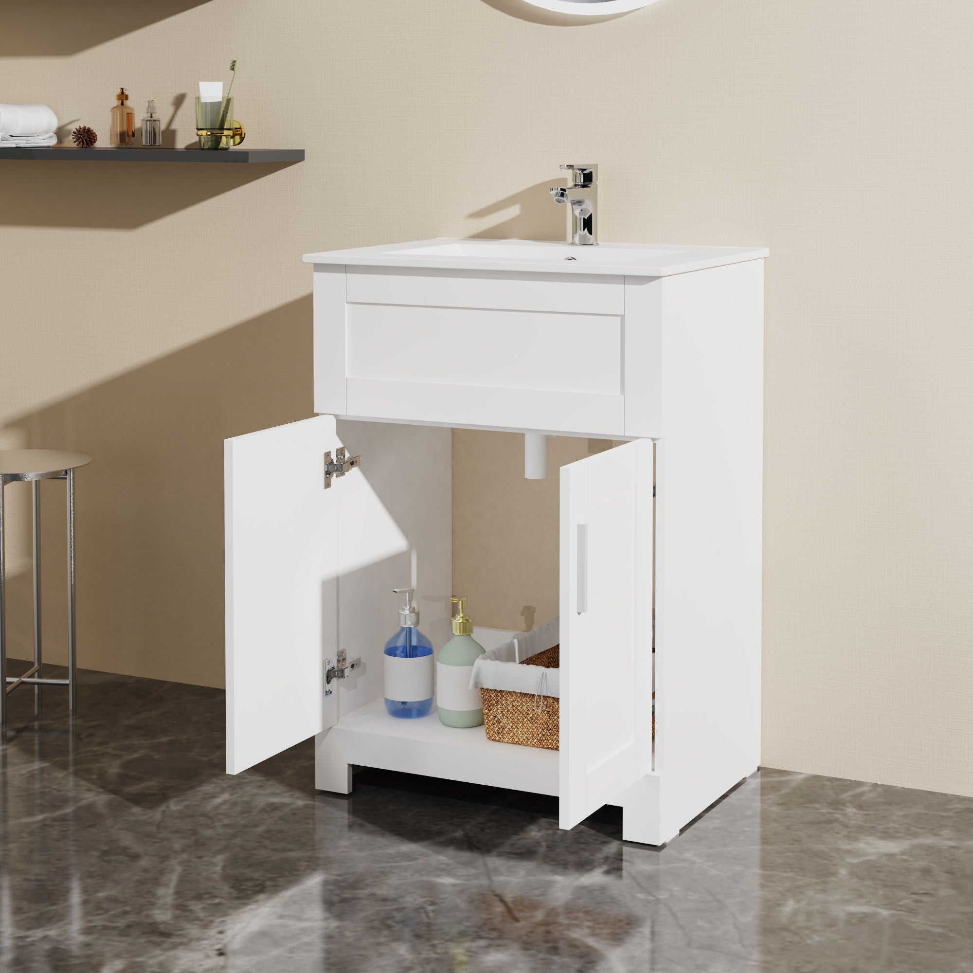 Sink Bathroom Vanity Laundry Cabinet Combo - White