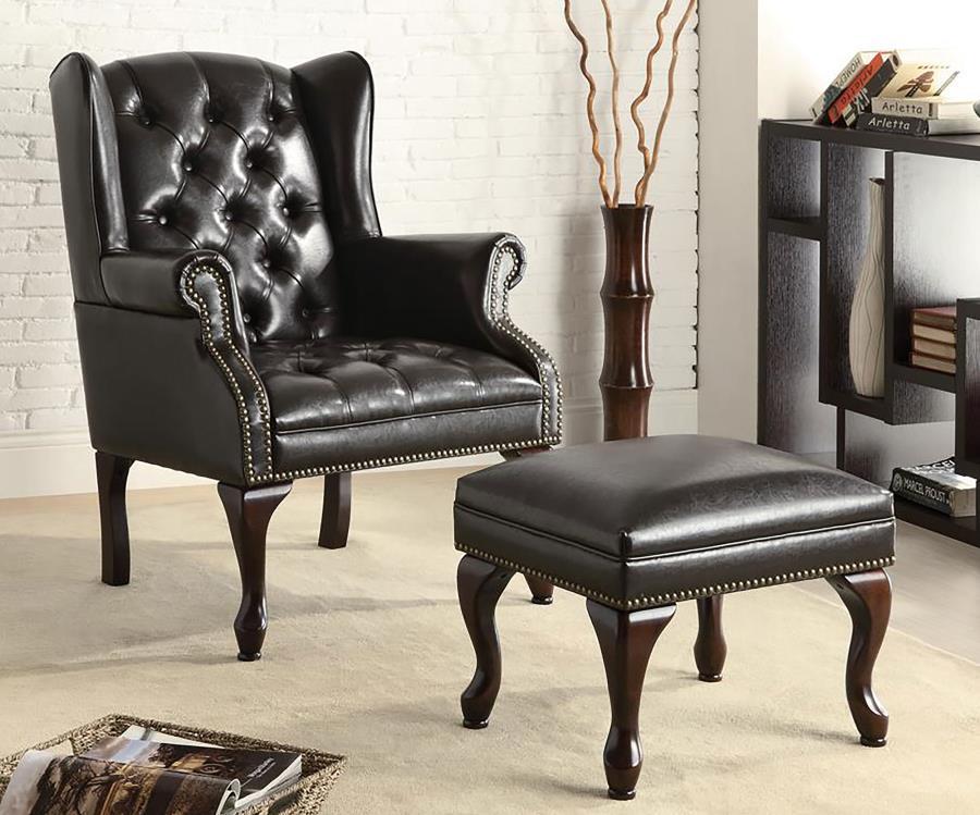 Roberts - Upholstered Wingback Chair And Ottoman Set - Black by CoasterElevations | Bel Furniture