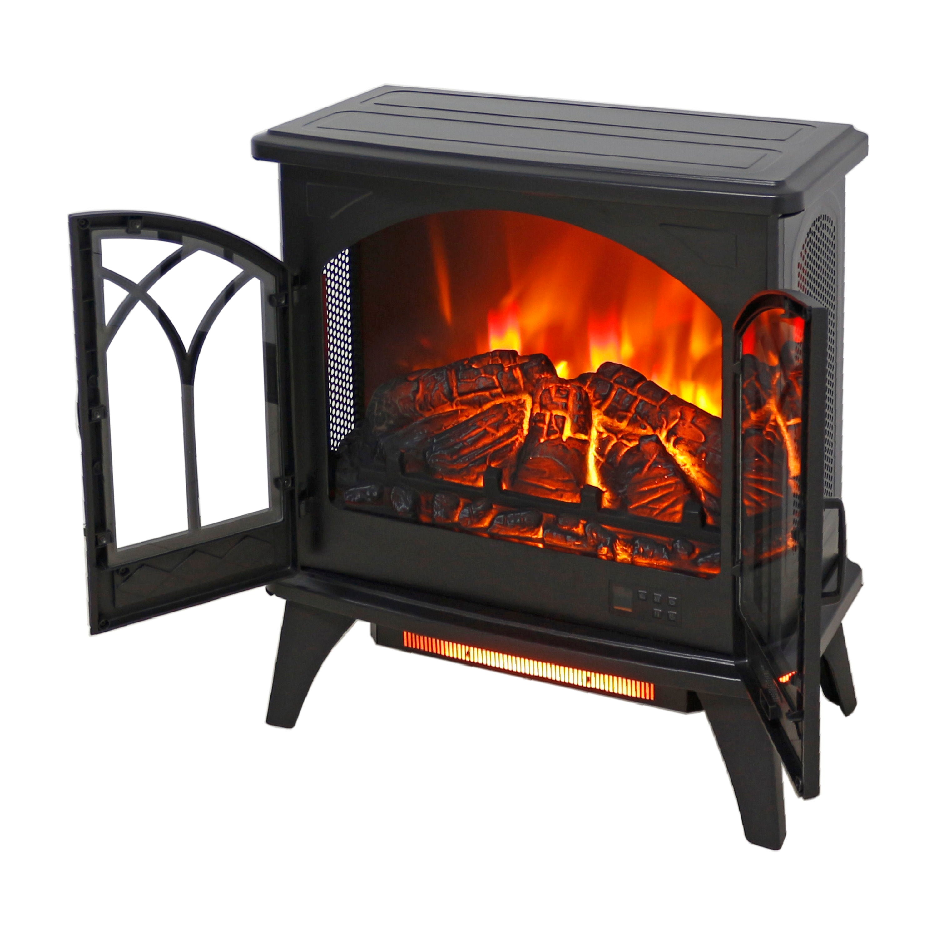 24" 3D Flame Electric Infrared Quartz Fireplace Stove With Remote Control - Antique Black