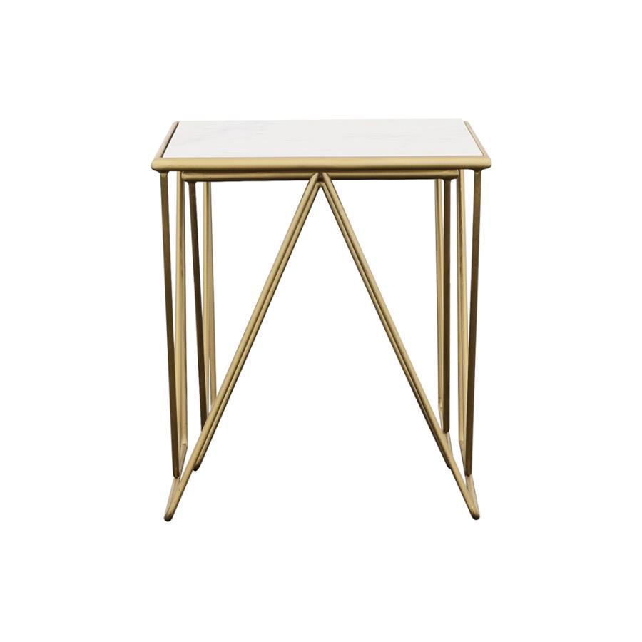 Bette - 2 Piece Marble Top Nesting Table Set - White And Gold by CoasterEssence | Bel Furniture