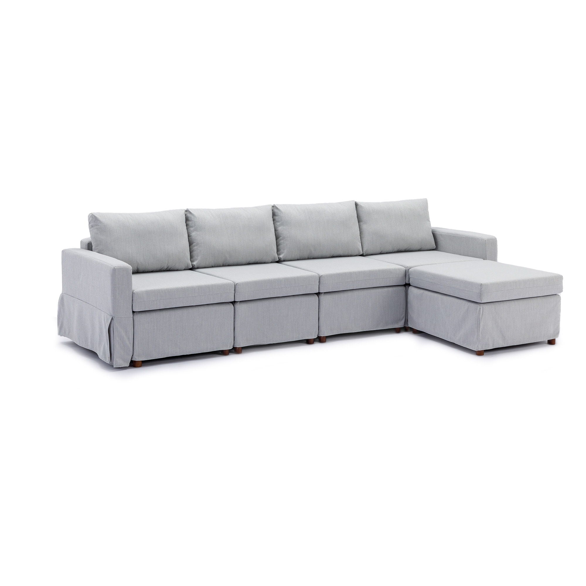 4 Seat Module Sectional Sofa Couch With 1 Ottoman For Living Room, Seat Cushion And Back Cushion Non-Removable And Non-Washable