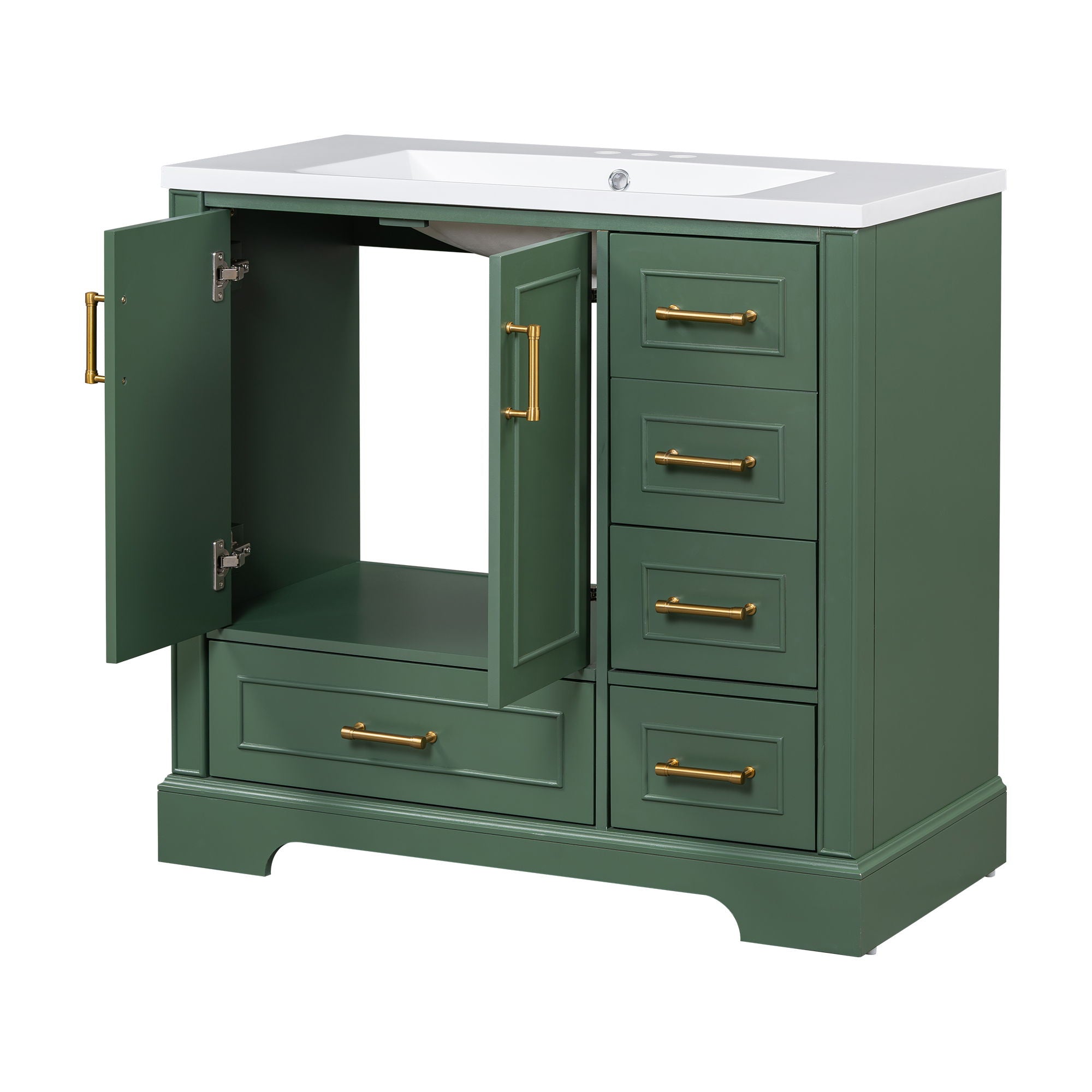 Traditional Bathroom Vanity With Resin Sink Combo Set, Bathroom Cabinet With Two Doors And Four Drawers