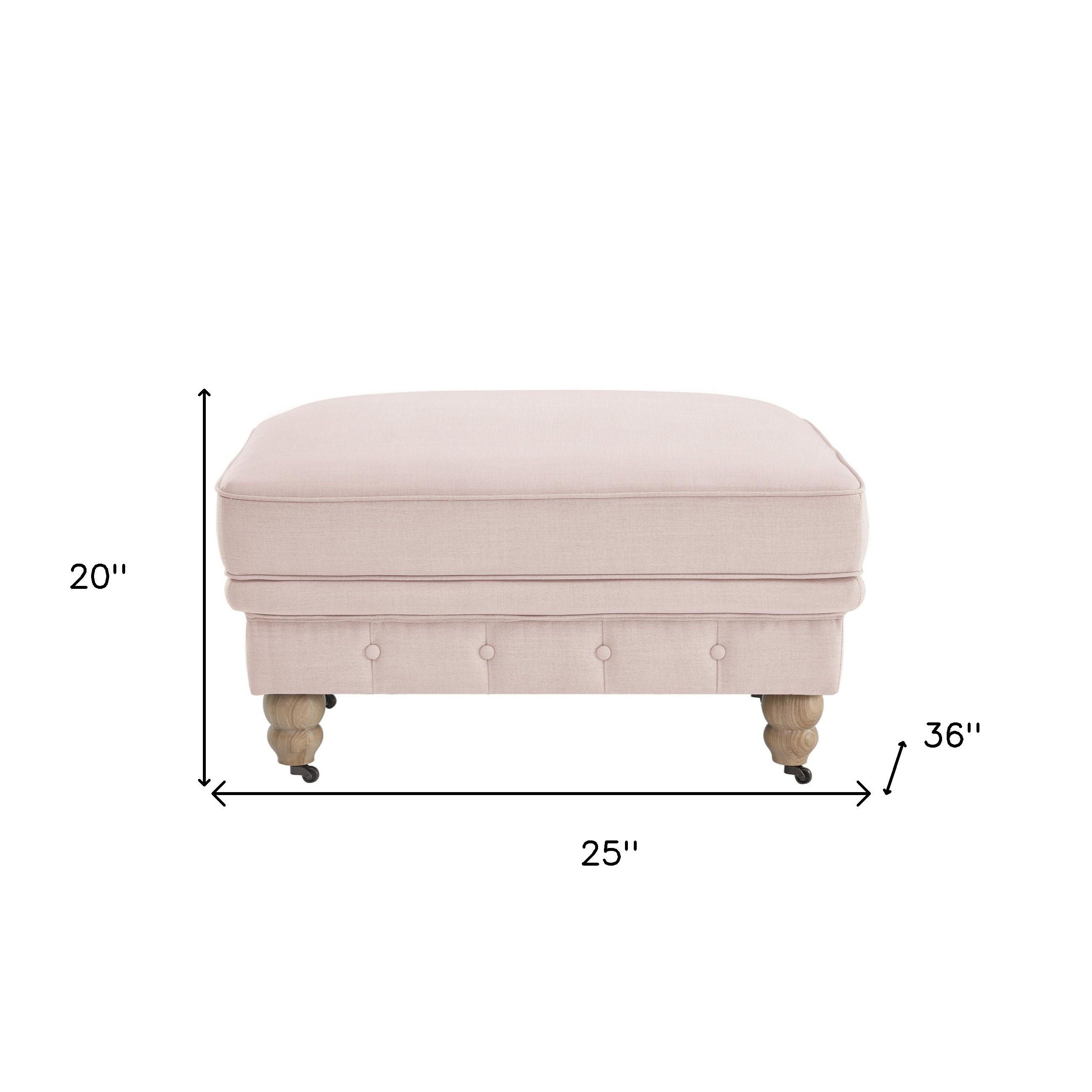 Linen And Natural Rolling Tufted Cocktail Ottoman - Pink