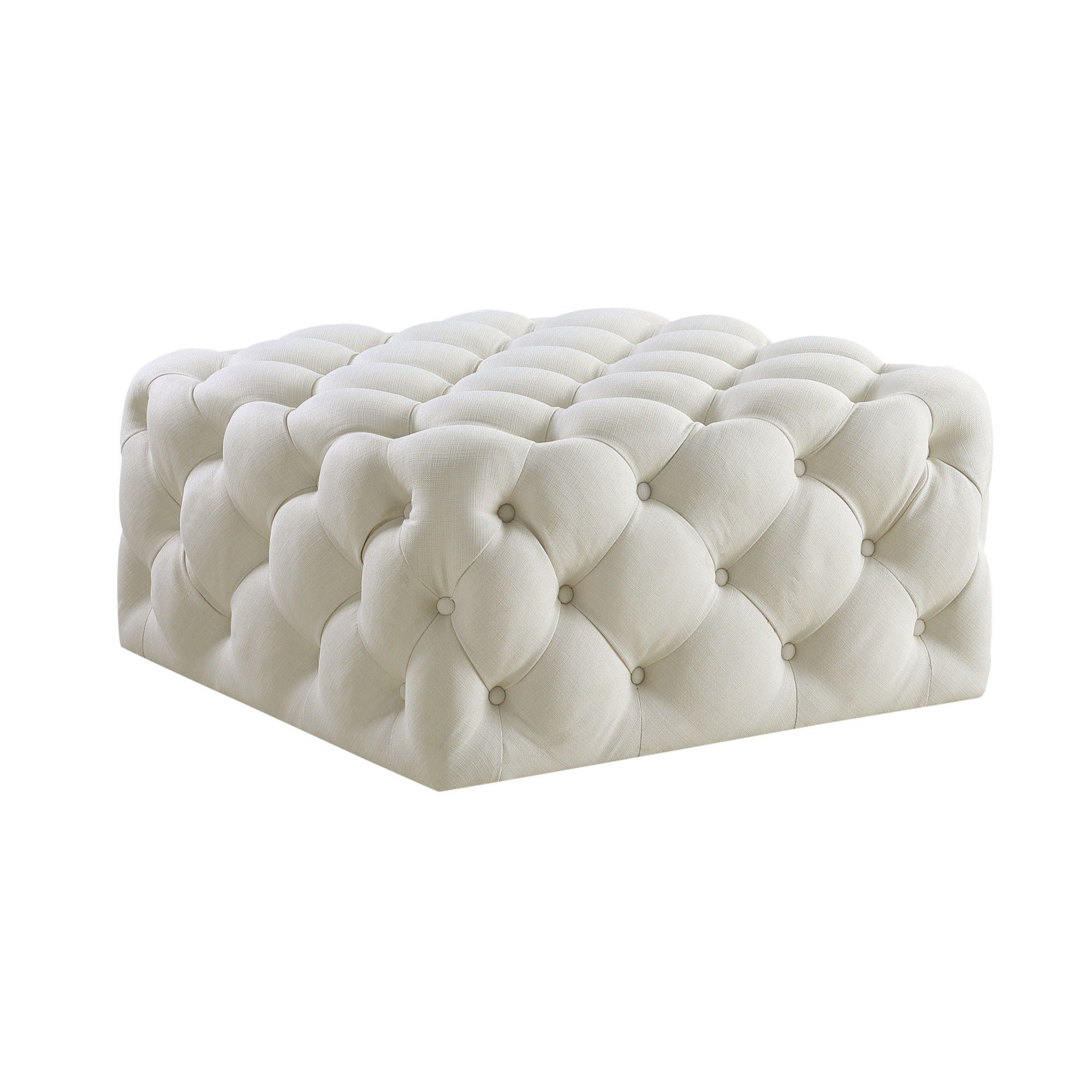 Linen Rolling Tufted Cocktail Ottoman - White