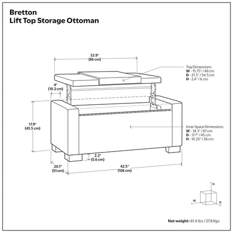 Bretton - Lift Top Storage Ottoman - Deep Umber Brown - view 7