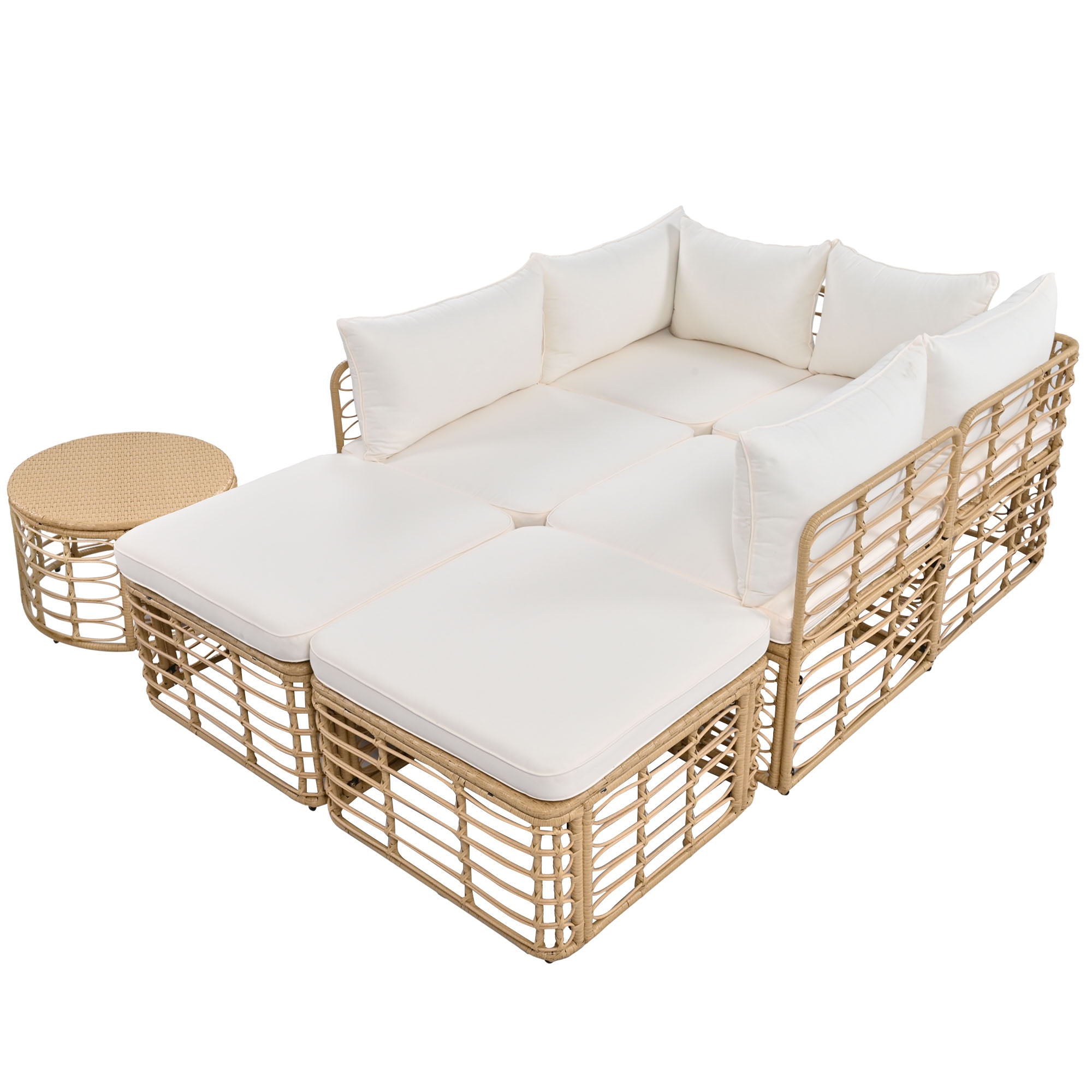 Outdoor Patio Furniture, All-Weather Rattan Sectional Sofa Set With Thick Cushions And Pillows, Freely Combined Conversation Sets For Garden, Backyard, Balcony