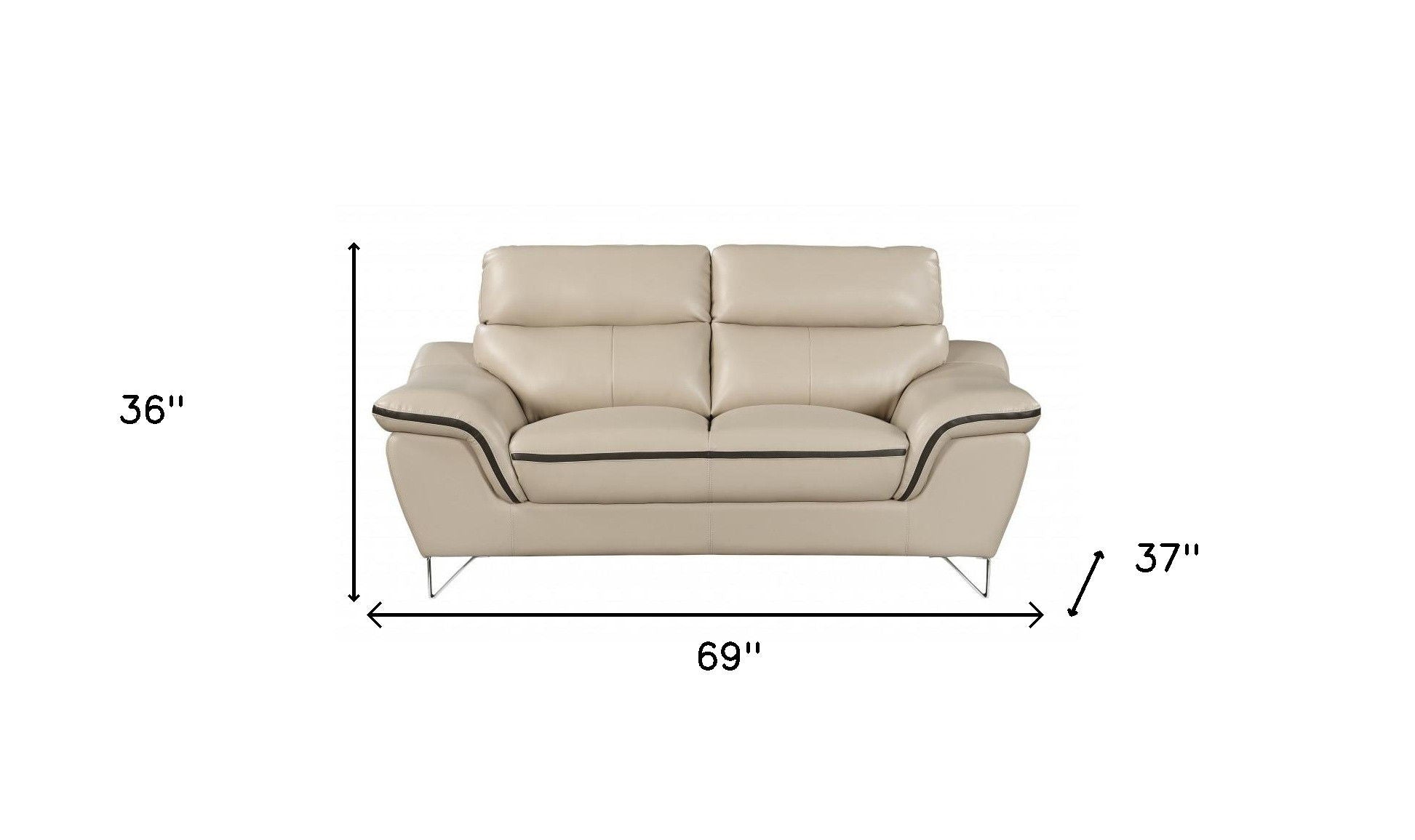 Love Seat Faux Leather - Beige / Silver