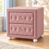 Blush Pink Velvet 2-Drawer Nightstand with Diamond Tufting & Crystal-Look Knobs