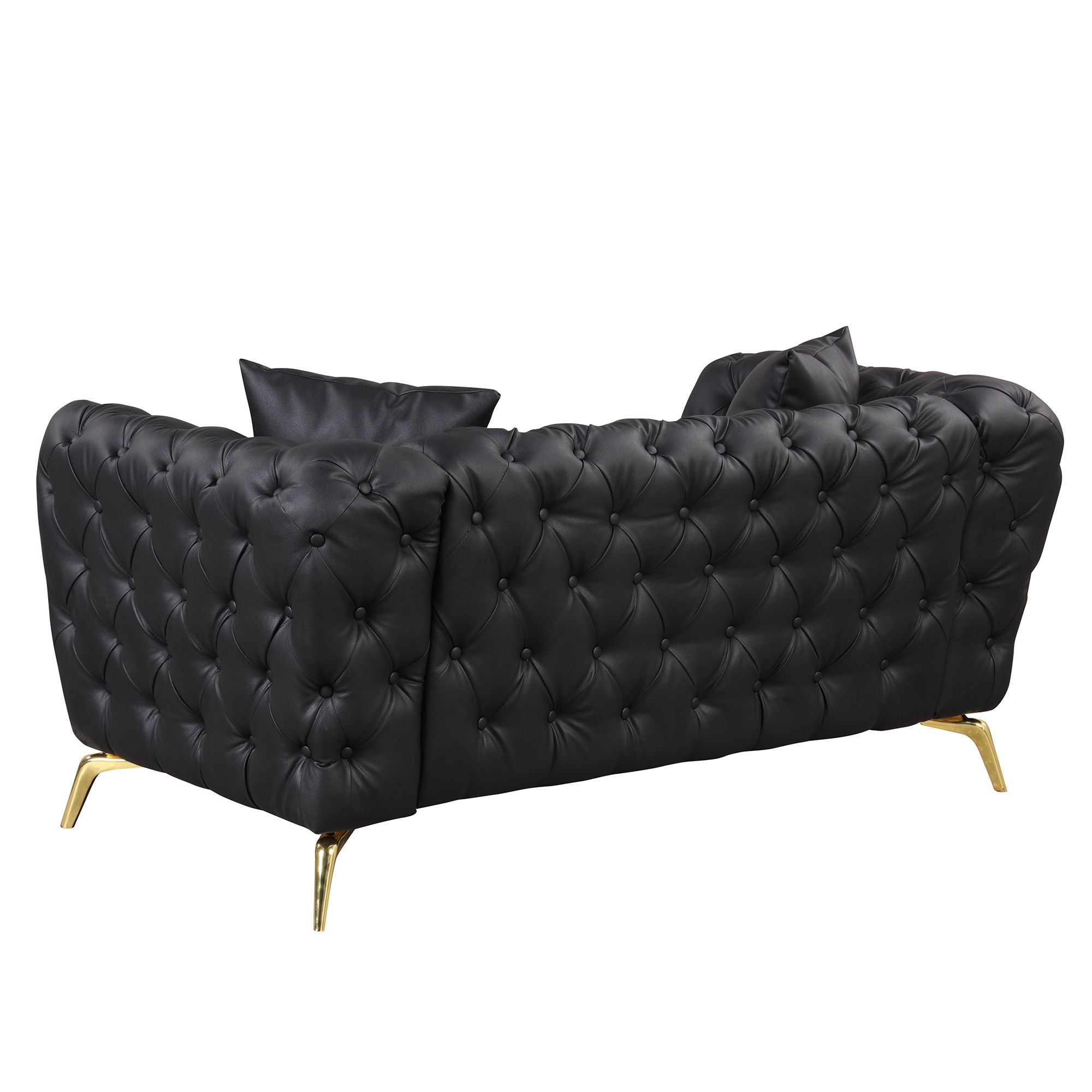 Modern Sofa Couch PU Upholstered Loveseat Sofa With Sturdy Metal Legs, Button Tufted Back For Living Room, Apartment, Home Office - Black