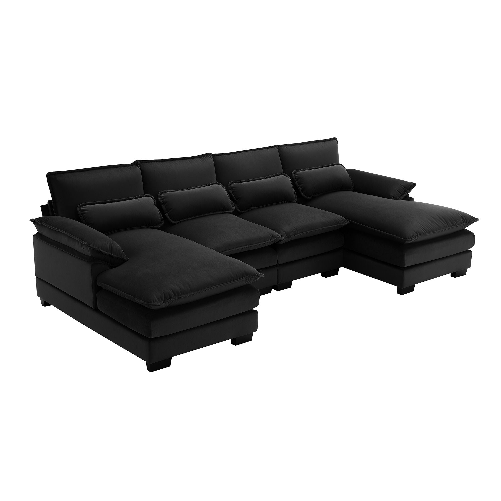 Modern U-Shaped Sectional Sofa With Waist Pillows, 6 Seat Upholstered Symmetrical Sofa Furniture, Sleeper Sofa Couch With Chaise Lounge For Living Room