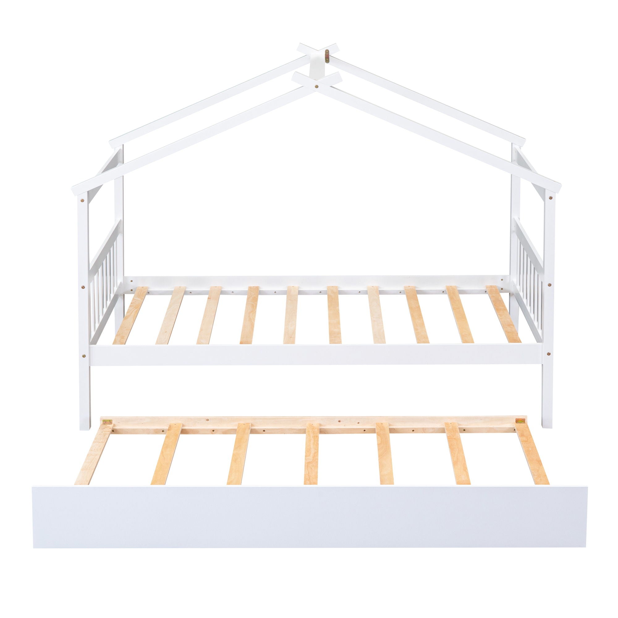 Wooden House Bed With Twin Size Trundle