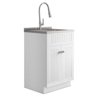 Beckham - Laundry Cabinet & Faucet And Stainless Steel Sink White 23.6"W x 19.7"D x 35.4"H by Simpli-Home | Bel Furniture