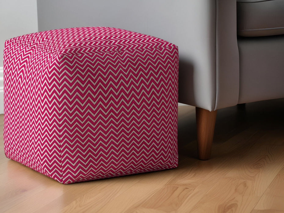 Cotton Chevron Pouf Ottoman - Pink