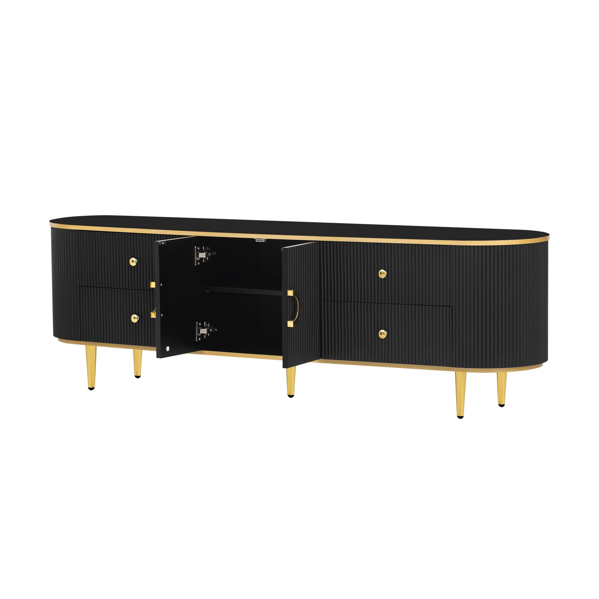 Modern TV Stand For TVs Up To 80", Entertainment Center With 4 Drawers And 1 Cabinet, Wood TV Console Table With Metal Legs And Handles For Living Room