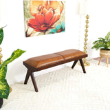 Chad - Mid-Century Modern Leather Bench - Brown / Tan by Ashcroft Furniture | Bel Furniture
