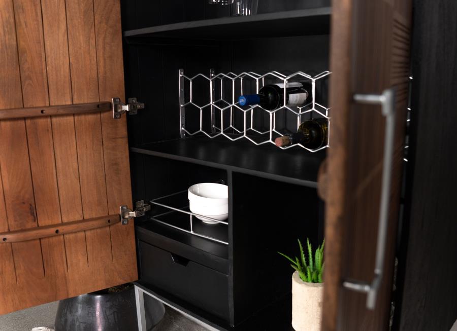 Borman - 2 Door Home Bar Cabinet Wine Storage - Walnut And Black
