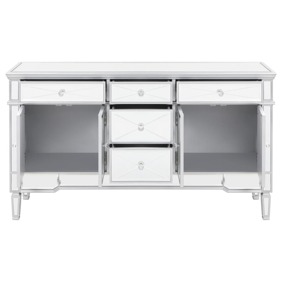 Duchess - 5-Drawer Mirrored Storage Accent Cabinet - Silver