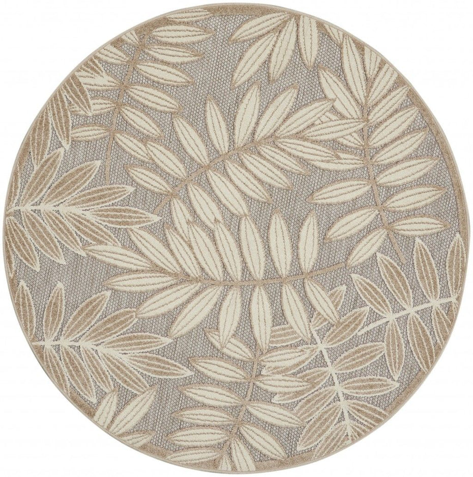 4' Round Round Floral Indoor Outdoor Area Rug - Dark Gray